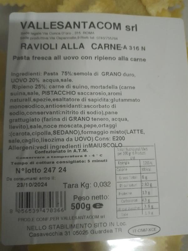 RAVIOLI ALLA CARNE 1PZ=500GR