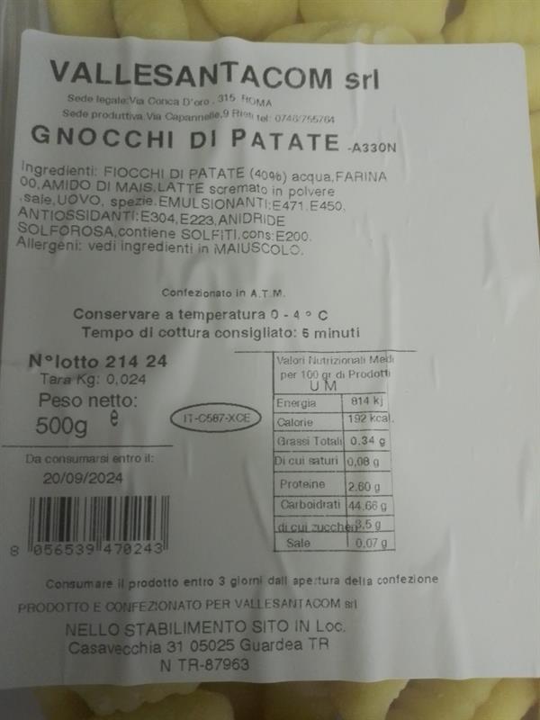 GNOCCHI DI PATATE 1PZ=500GR