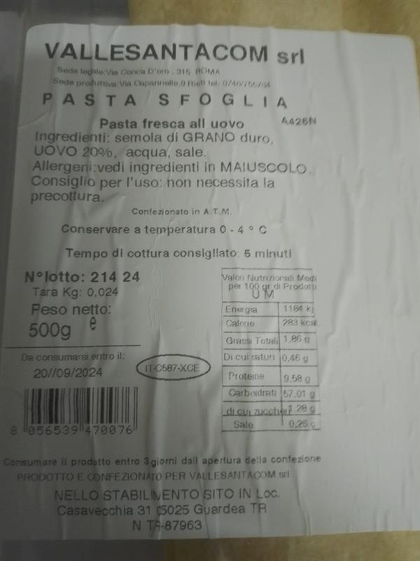 PASTA SFOGLIA A425N                 500 GR CIRCA