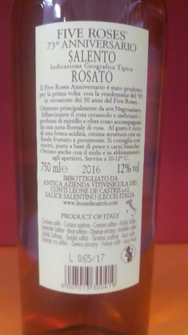 VINO FIVE ROSES ROSATO - LEONE DE CASTRIS 0,75X1PZ