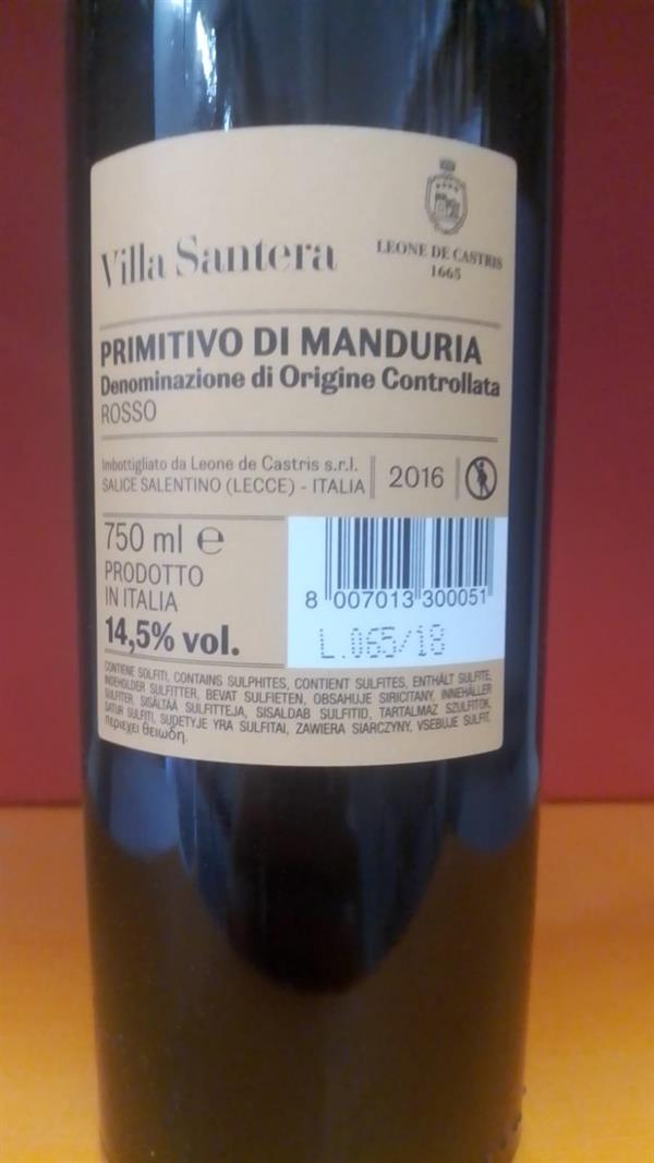 VINO PRIMITIVO DI MANDURIA DOCG - LEONE DE CASTRIS 0,75X1PZ